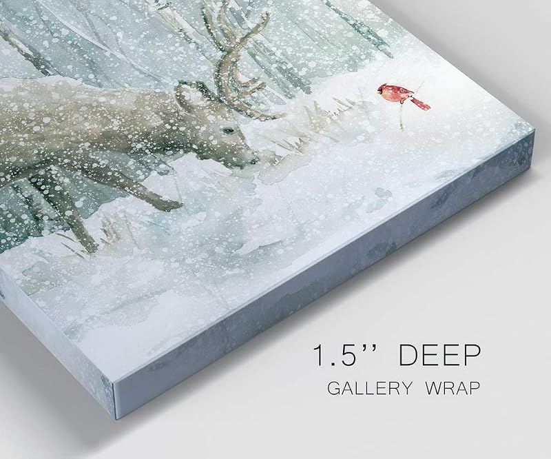 Variation of THIS listing: Reindeer and Cardinal Wall Art 24" x 24" Ready to Hang - Giclée Canvas