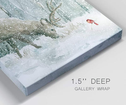 Variation of THIS listing: Reindeer and Cardinal Wall Art 24" x 24" Ready to Hang - Giclée Canvas