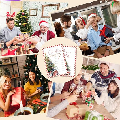Christmas Party Invitations Set with Envelopes - 25 Holiday Greeting Cards