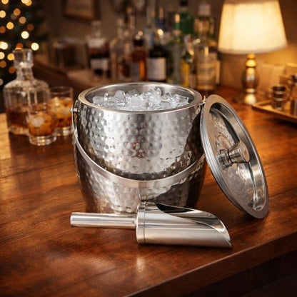 BREKX 3-QT Insulated Ice Buckets for Parties with Lid and Scoop - Iceberg Anchored Wine Chiller Champagne Bucket for Cocktail Bar, Metal Bucket with Lid, Non-Sweat