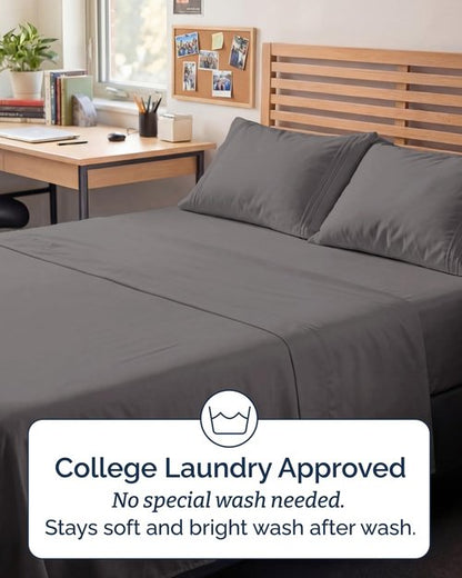 Full XL Bed Sheet - 4 Piece Full XL Bed Sheets Set - Soft, Breathable & Cooling - Hotel Luxury Bedding for Women, Men, Kids, Teens, Boys & Girls - Deep Pockets, Comfy, Fade & Wrinkle Free - Dark Grey