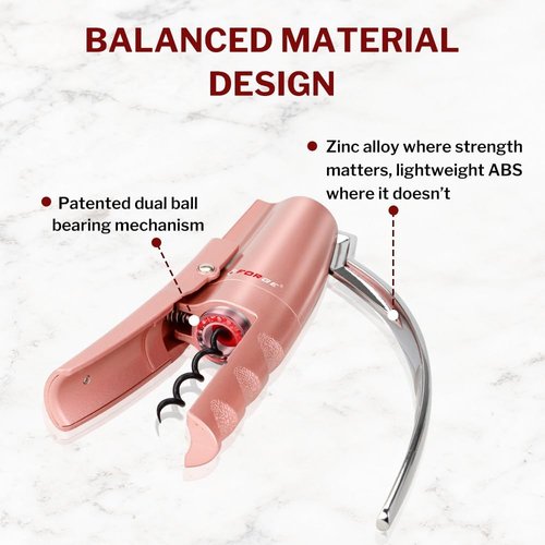 Forge Quality Compact Vertical Lever Corkscrew Wine Opener with Foil Cutter. 3 Seconds to Open a Bottle of Wine. Pink.