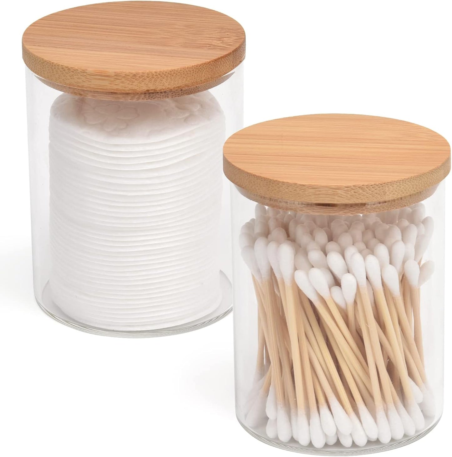 BKYFPQ Glass Qtip Holder Dispenser Set - Stylish Apothecary Jars with Lids for Makeup & Bathroom Storage | 2 Pack