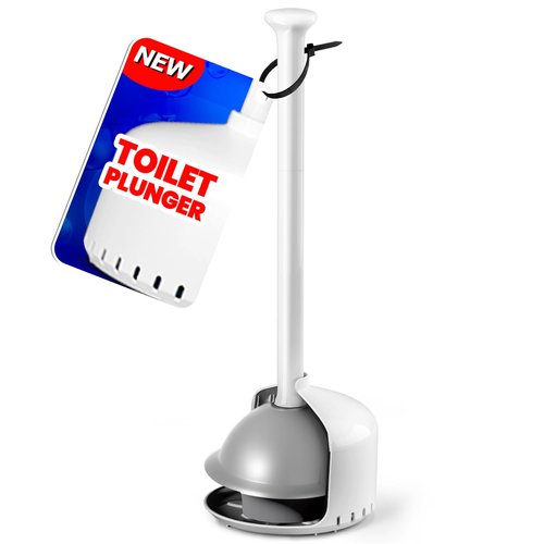 FORASTO Toilet Plunger with Holder,Plungers for Bathroom with Holder,Heavy Duty Plunger with Cover,Bathroom Decor，Bathroom Accessories，Toilet Bowl Cleaners,Pearl White