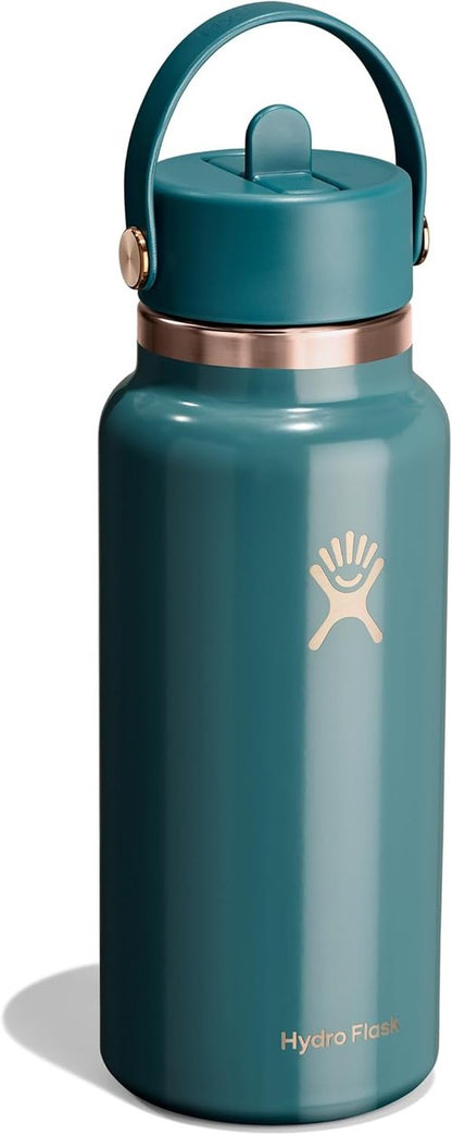 Hydro Flask Water Bottle - Insulated Stainless Steel with Wide Mouth Flex Straw Lid | 32 Oz Sea Rose Gold