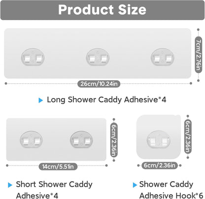 Skiennix Shower Caddy Hooks - 14 Pack Transparent Adhesive, No Drilling, Waterproof Design for Bathroom & Kitchen Storage