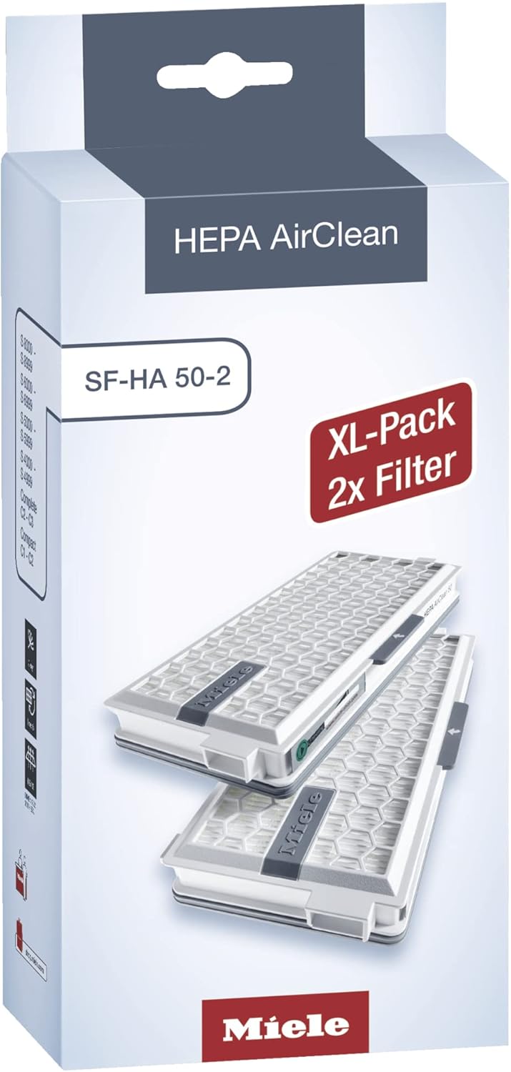 Miele HEPA AirClean SFHA50-2 Vacuum Filter - 12 Month Lifespan & TimeStrip Indicator | XL Pack for 2 Years of Clean Air
