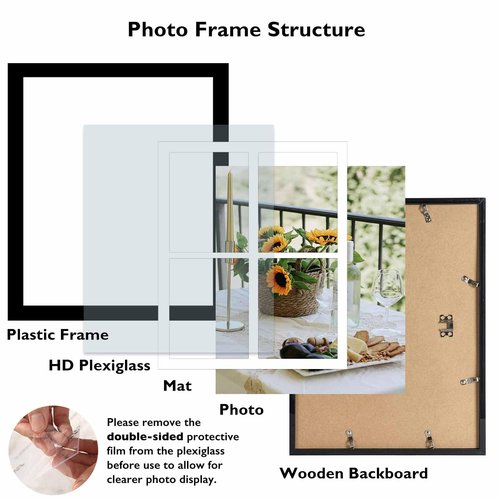JCJMY 12x16 Picture Frame, 5x7 Collage Picture Frame, Display 4 Pcs 5x7 Photos or 12x16 Picture, Four Opening 5x7 Collage Frame for Wall Hanging, Lightweight 5 x 7 Multi Photo Frame, Black
