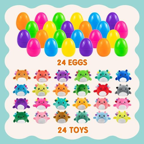 Axolotl Plush Toys - 24 Pack Prefilled Plastic Easter Eggs | Perfect Easter Basket Stuffers for Kids