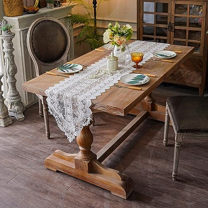 SUTAVIA White Embroidery Table Runner 13x98 Floral Lace Farmhouse Decor