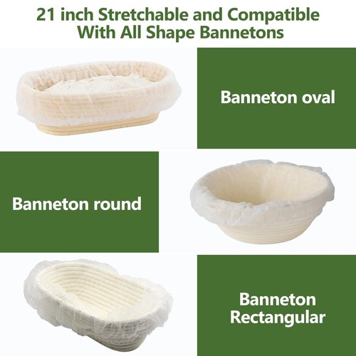 100 Pack Banneton Bread Proofing Basket Liner,21" Bread Bowls Liner Non-Stick Dough,BPA-Free Non Woven Sourdough Bread Basket Liners,Elastic Banneton Liners for Prevents Dough from Sticking to Basket