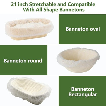 100 Pack Banneton Bread Proofing Basket Liner,21" Bread Bowls Liner Non-Stick Dough,BPA-Free Non Woven Sourdough Bread Basket Liners,Elastic Banneton Liners for Prevents Dough from Sticking to Basket
