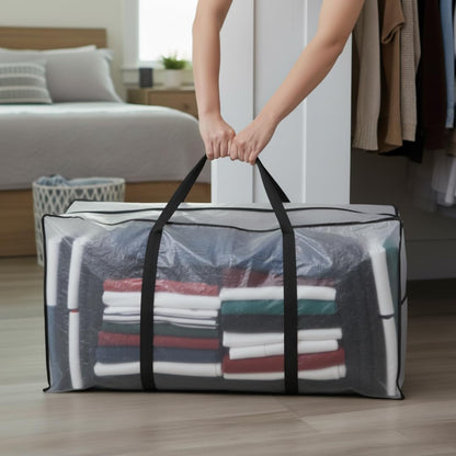 Skiennix 68.5 GAL Jumbo Heavy-Duty Storage Bags - Extra Large Reusable Totes with Strong Handles | Translucent