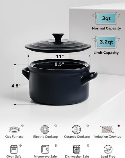 LE TAUCI 3 Qt Ceramic Dutch Oven - Lightweight, Non-Toxic Bread Baking with Silicone Sling | Oven, Microwave & Dishwasher Safe, Midnight Blue