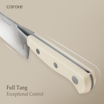 CAROTE 14-Piece Knife Set - Forged High Carbon Stainless Steel Blades | Dishwasher Safe Cutlery in Cream