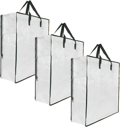 Skiennix Clear Storage Bags - 3 Pack with Zipper & Handles for Closet, Underbed & Moving | Ideal for Bedding & Clothes