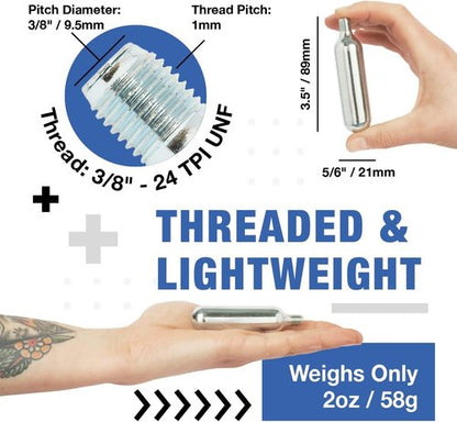 ICO 16g Co2 Cartridges (30 pack), Handheld, Alloy Steel, Food Grade, 100 psi, Automatic, Leak Proof, Two-year Guarantee, Ideal for Bike Tires & Beverage Devices