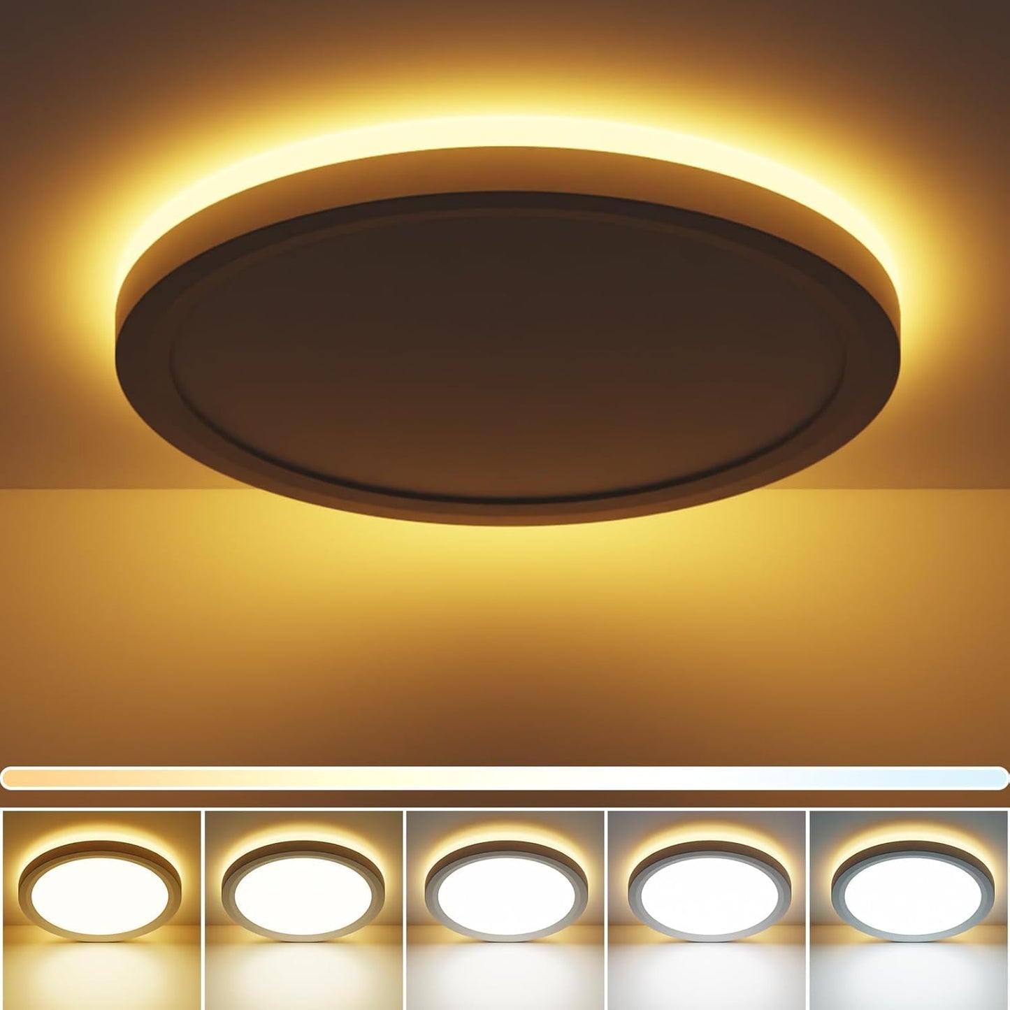 Skiennix 19 Inch LED Flush Mount Ceiling Light - Night Light Feature | 36W 3960LM, Round White Fixture for Bedroom, Bathroom, Kitchen