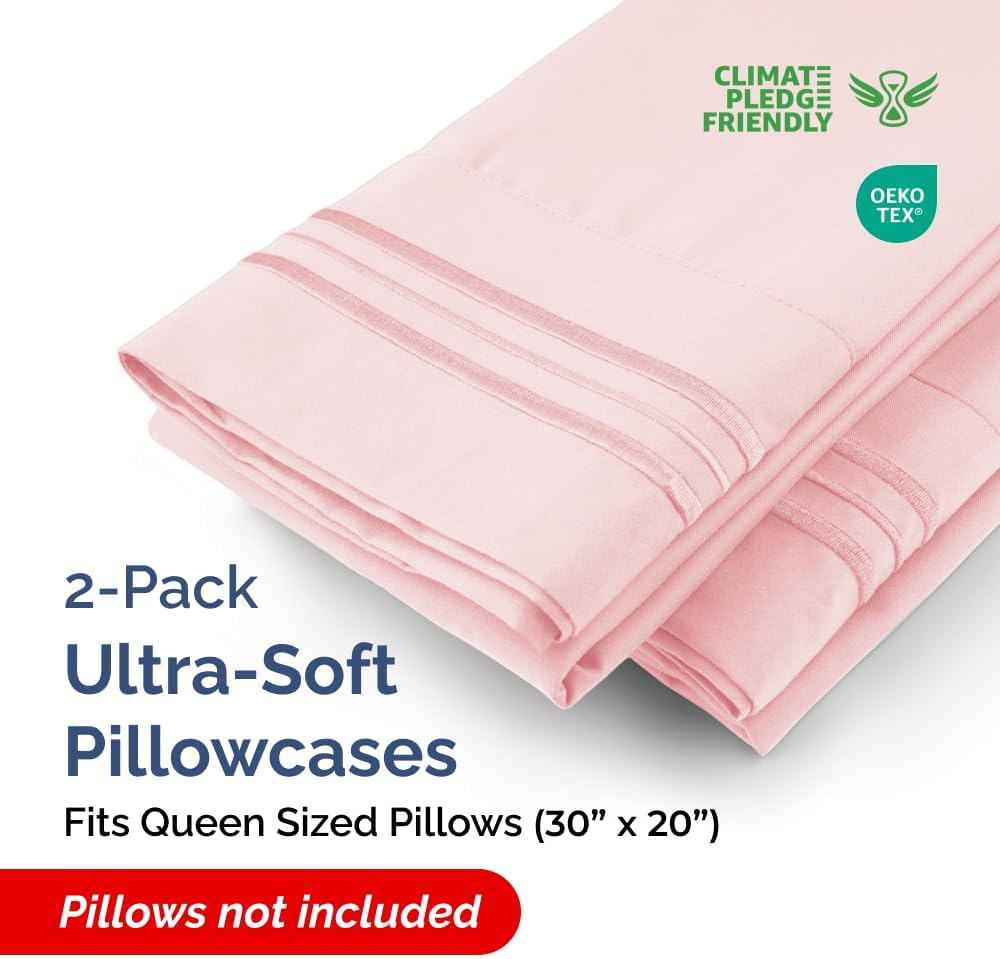 Queen Pillow Cases by [Brand Name] - Ultra Soft Hotel Quality Covers | Wrinkle-Free, Stain-Resistant - 2 Piece Set in Baby Pink