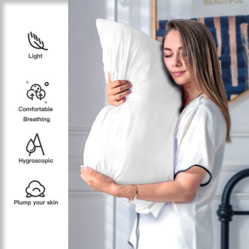 Silk Pillow Cases 2 Pack,Soft Breathable and Sliky Standard Size Pillow Cases Set of 2,Natural Mulberry Silk Pillowcase Set of 2 for Hair and Skin with Hidden Zipper (White,20"X 26",2pcs)