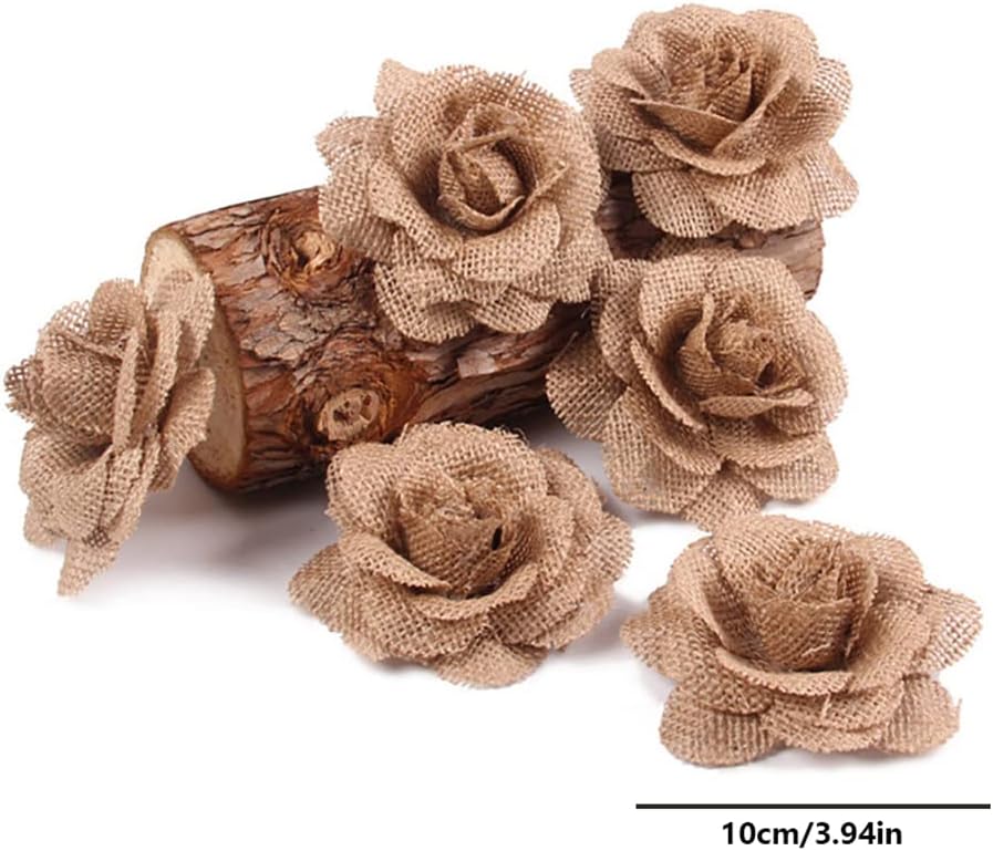 Skiennix 12PCS Large Burlap Flowers - Handmade Jute Roses for Wedding & Party Decorations | 3.15 in