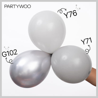 PartyWoo Gray Balloons - 140-Piece Matte Latex Balloon Arch Kit for Baby Showers & Celebrations | 5-12 Inch Sizes