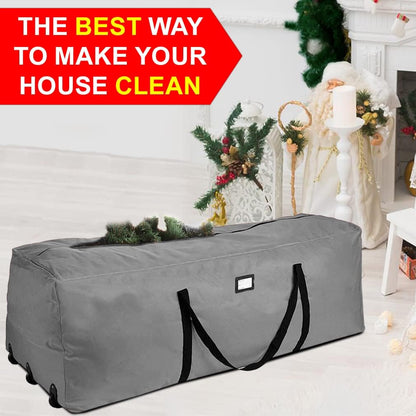 ProPik Christmas Rolling Tree Storage Bag - Extra Large Heavy Duty Container for 9 Ft Trees | 28" x 16.5" x 60" | 3 Wheels & Handles (Gray)
