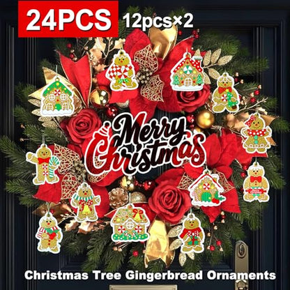 Christmas Wooden Gingerbread Man Ornaments Set - Double-Sided 24 pcs - Holiday Tree Decorations