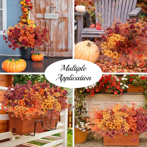 Artificial Fall Flowers Bundle for Outdoor Decor - Wine Orange, 19 Bundles