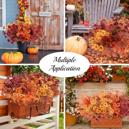 Artificial Fall Flowers Bundle for Outdoor Decor - Wine Orange, 19 Bundles
