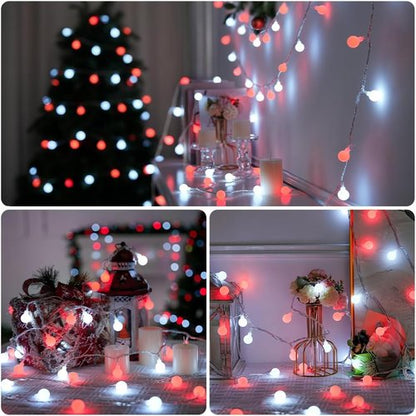 JMEXSUSS Globe String Lights - 100 LED Red and White Christmas Lights for Festive Decor