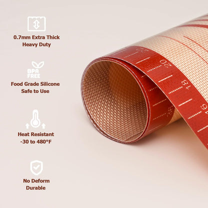 Sapid Extra Thick Silicone Pastry Mat - Non-Slip Baking Mat with Measurements | Extra Large 20" x 28", Red