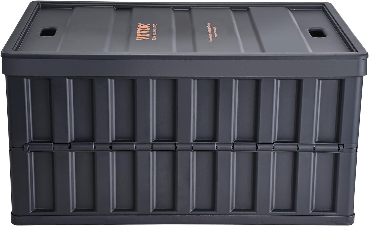 VEVOR 65L Collapsible Storage Bins - Stackable Utility Crates with Lids for Organizing Tools, Food & More