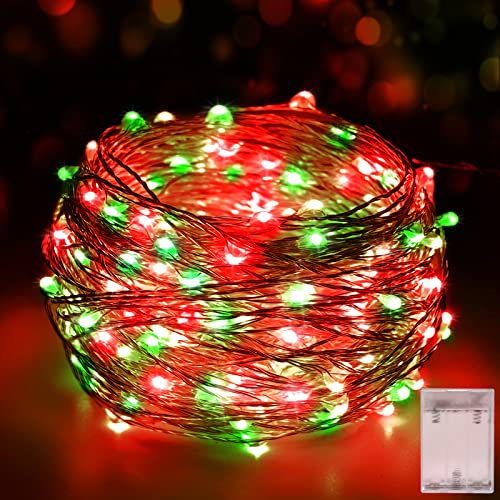 Battery Operated LED Fairy String Lights 16.4FT Red & Green Christmas Decor