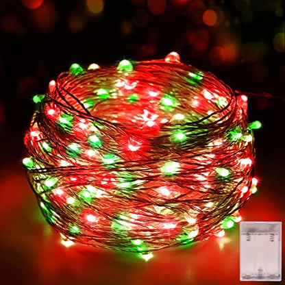 Battery Operated LED Fairy String Lights 16.4FT Red & Green Christmas Decor