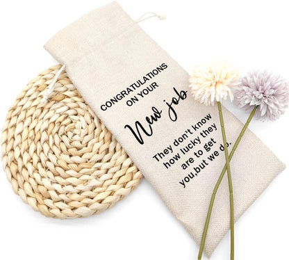 Socive New Job Wine Gifts Bag, New Job Gifts, Leaving Gift, New Job Gifrs for Colleague, Coworker, Boss, Friends, Burlap Drawstring Wine Bag - Congratulations New Job