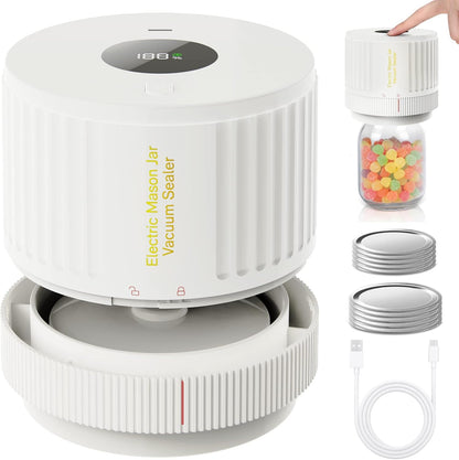 Skiennix Electric Mason Jar Vacuum Sealer Kit - Ideal for Wide & Regular Mouth Jars - White