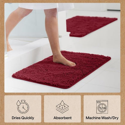 GORILLA GRIP Bath Rug Mat 36x24, Soft Absorbent Chenille, Quick Dry Microfiber Mats, Rubber Backing Washable Shower Floor Rugs, Bathmat Runner, US Designed Bathroom Home Decor Accessories Burgundy