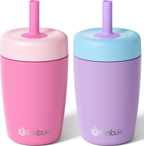 Fimibuke Kids & Toddler Cups - Spill Proof 12 OZ Insulated Sippy Cups | BPA-Free Stainless Steel, 2 Pack
