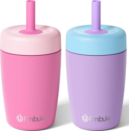 Fimibuke Kids & Toddler Cups - Spill Proof 12 OZ Insulated Sippy Cups | BPA-Free Stainless Steel, 2 Pack