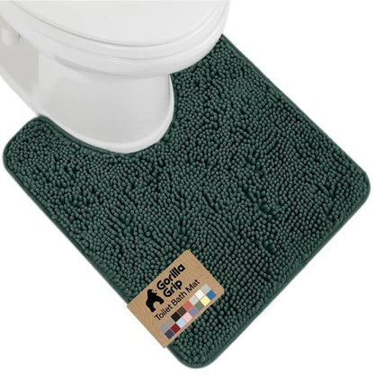 GORILLA GRIP Plush Absorbent Shaggy Chenille Bath Rug Mat for Oval Toilet Base with Rubber Backing, Machine Washable Rugs, Soft Microfiber Contour Mats for Toilets, Bathroom Decor, Hunter