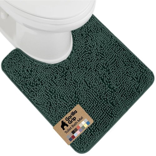 GORILLA GRIP Plush Absorbent Shaggy Chenille Bath Rug Mat for Oval Toilet Base with Rubber Backing, Machine Washable Rugs, Soft Microfiber Contour Mats for Toilets, Bathroom Decor, Hunter