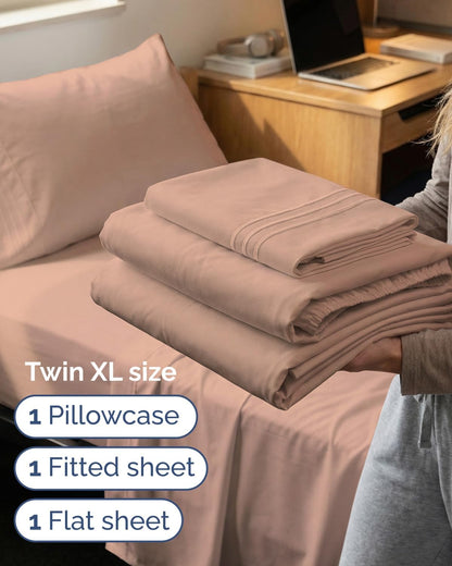 Skiennix Twin XL Sheet Set - Comfy Cooling Bed Sheets with Deep Pockets - Ultra-Soft & Wrinkle-Free - Mauve