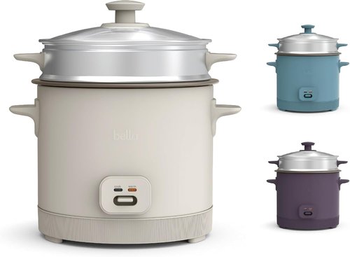 Bella 16-Cup Rice Cooker - Automatic Keep Warm Function, Nonstick Bowl & Steamer | Oatmilk Color