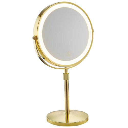 HIHIA Tabletop Makeup Mirror Lighted 8 Inch Double-Sided 7X Magnification, Height Adjustable Round Tabletop Mirror Tall, Height Adjustable Cosmetics Gold