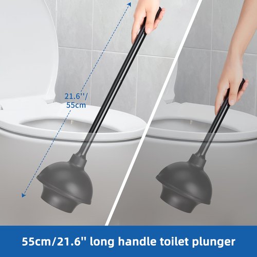 Qaestfy Toilet Plunger and Brush Set for Bathroom Cleaning, 2-in-1 Long Handle Toilet Bowl Brush with Stiff Bristles & Powerful Plunger, Space-Saving Holder (Pack of 1)