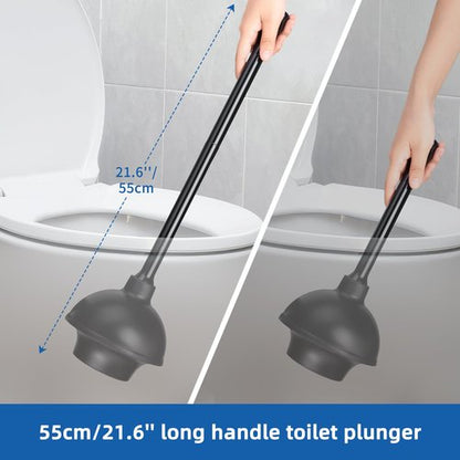 Qaestfy Toilet Plunger and Brush Set for Bathroom Cleaning, 2-in-1 Long Handle Toilet Bowl Brush with Stiff Bristles & Powerful Plunger, Space-Saving Holder (Pack of 1)