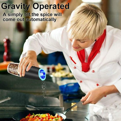 Gravity Electric Salt and Pepper Grinder Set - Automatic, Battery-Operated, Adjustable Coarseness, One-Handed Use | Black