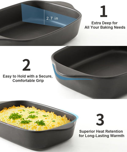 Regine Switzerland Casserole Dish Set - Ceramic Bakeware for Oven | 3 Deep Sizes: 0.63/1.8/4 QT - Matte Black