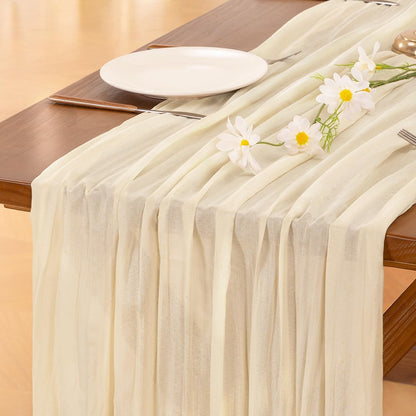 Socomi Cheesecloth Table Runner - 120 Inch Beige Boho Rustic Decor for Weddings & Events